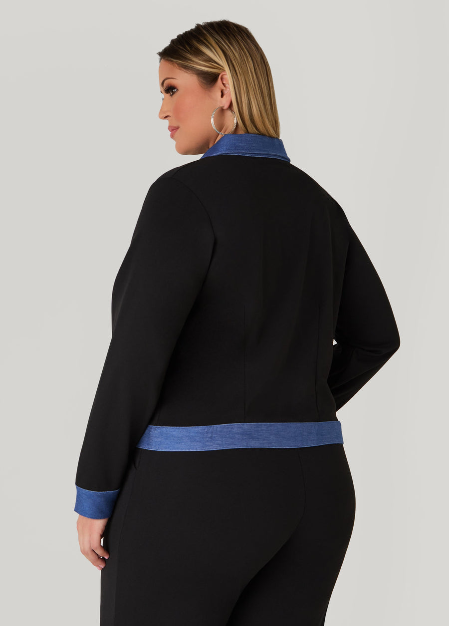 Plus Size Denim Paneled Jacket