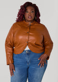Plus Size Buckle Collar Faux Leather Jacket