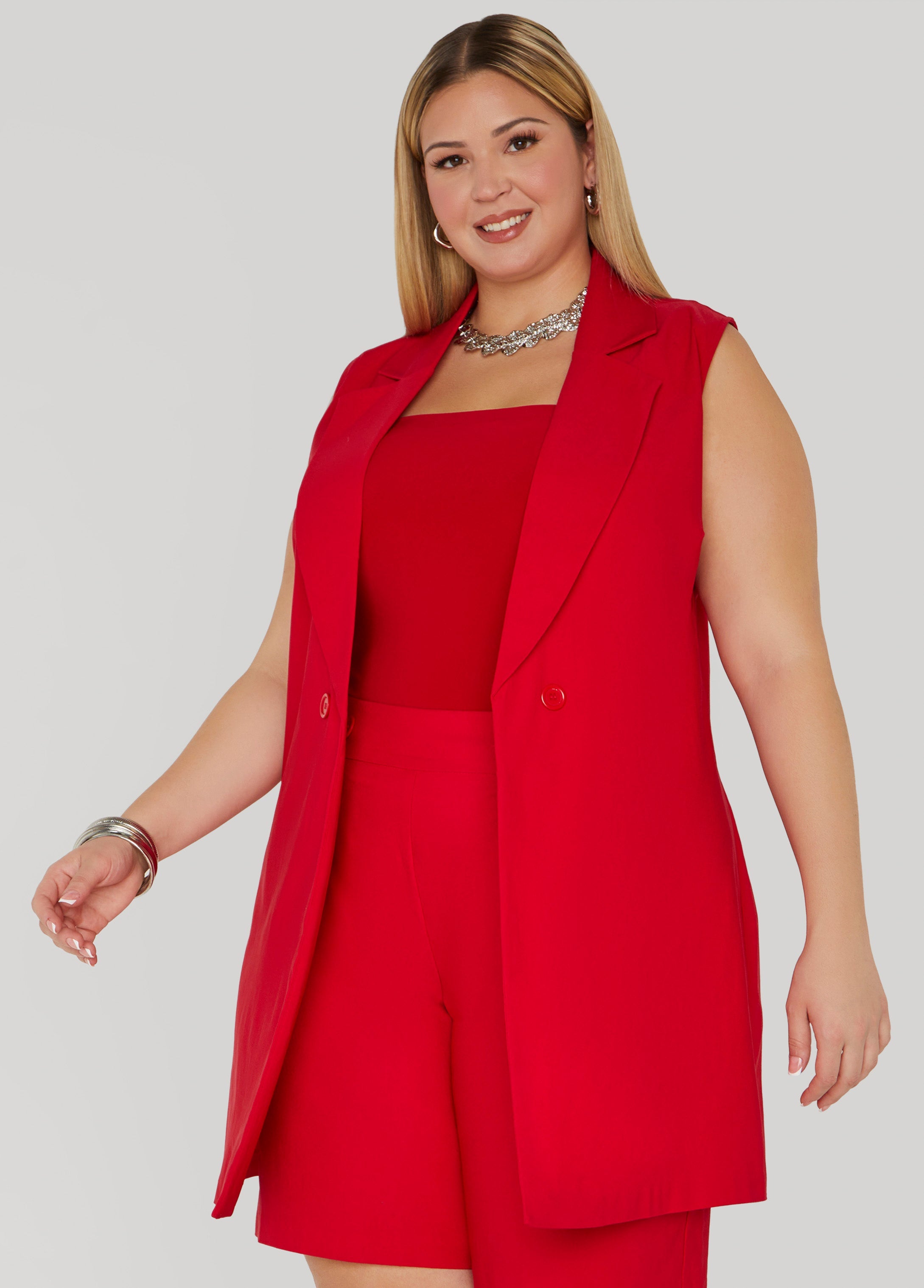 Plus Size Button Embellished Vest