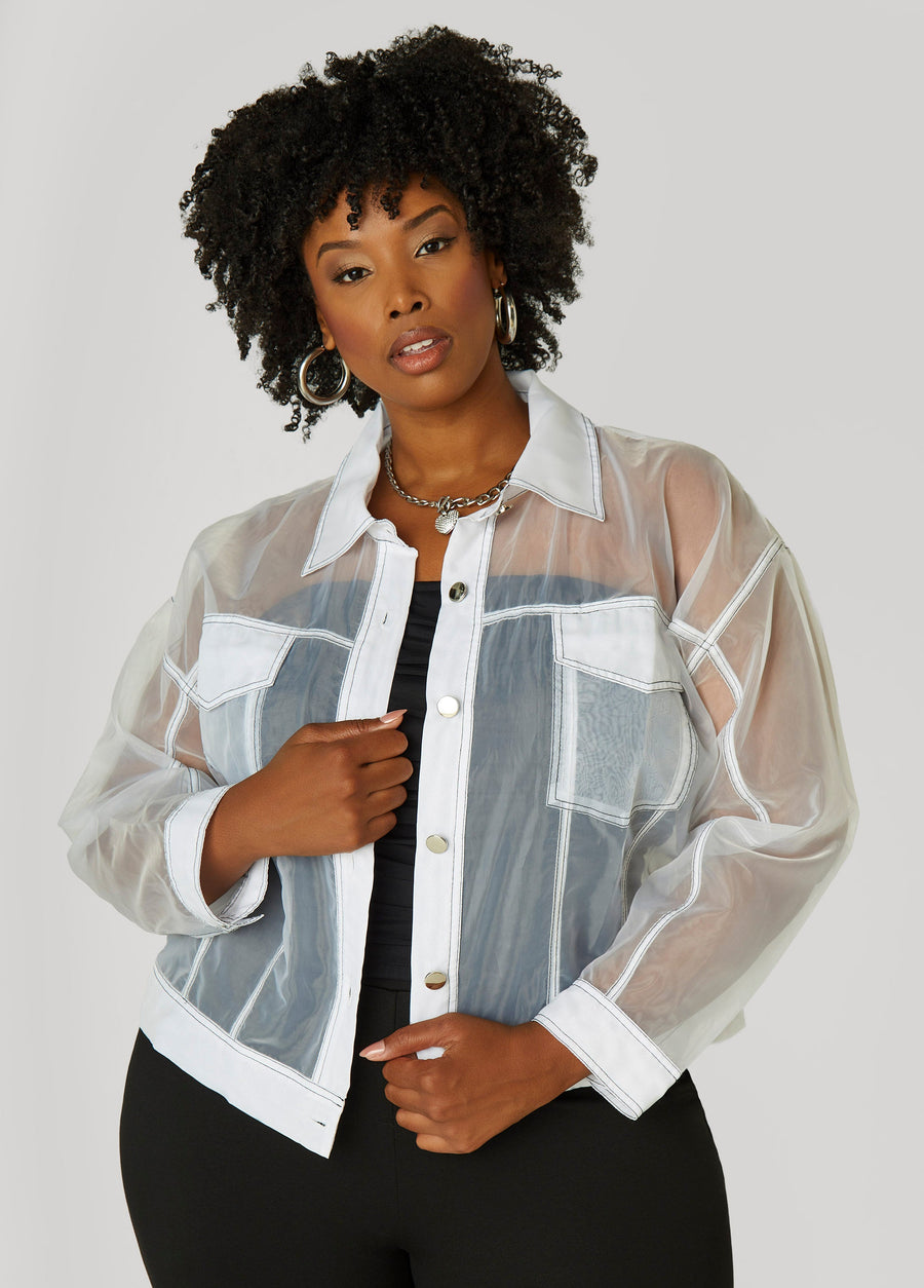 Plus Size Organza Trucker Jacket