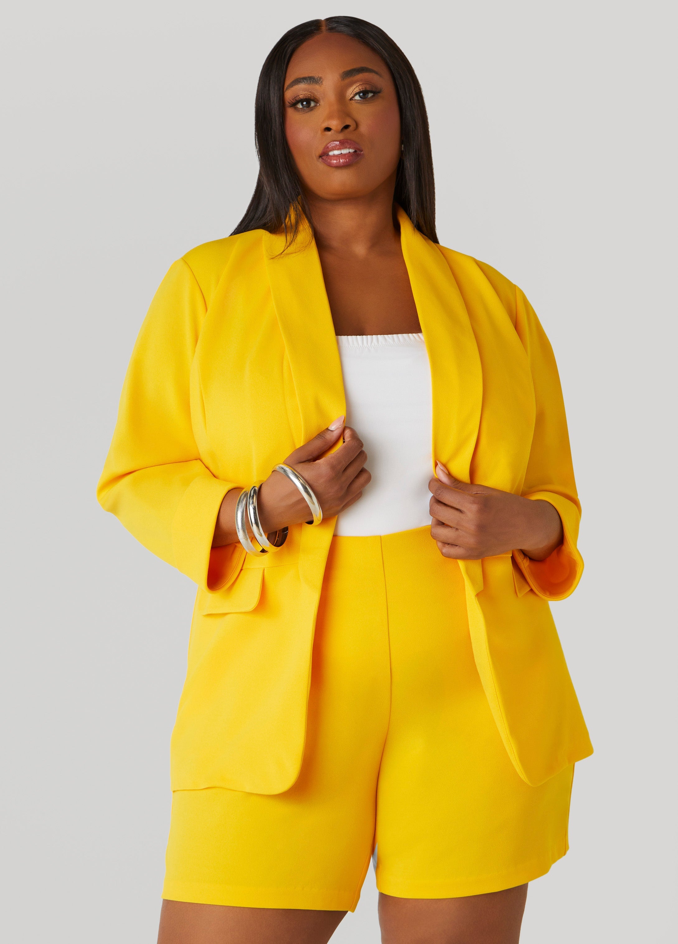 Plus Size Open Front Cuffed Blazer