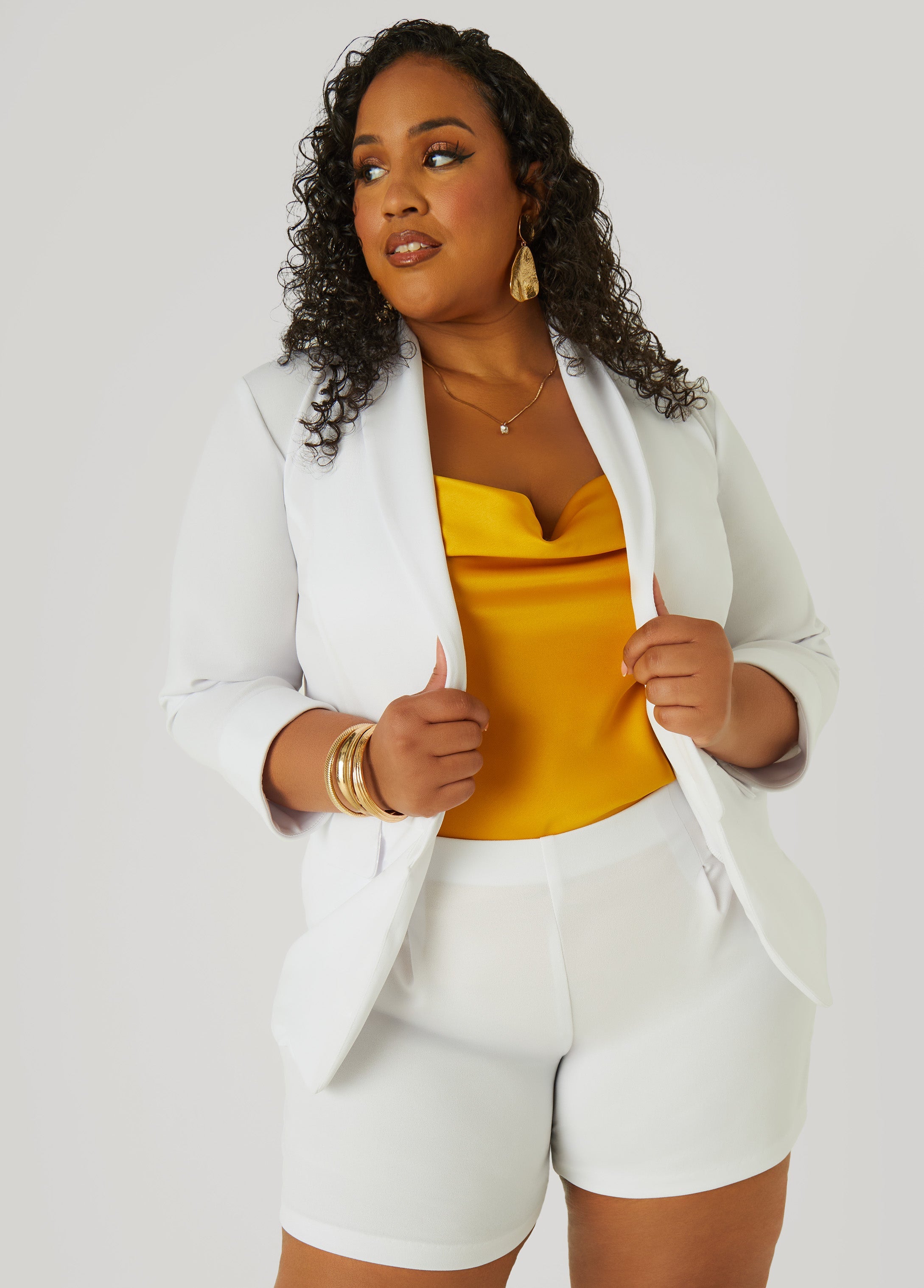 Plus Size Cuffed Open Front Blazer