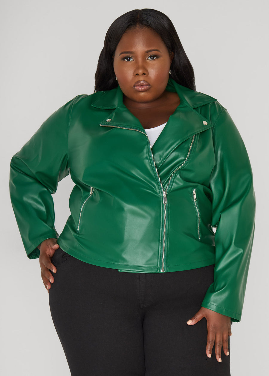 Plus Size Asymmetric Zipper Moto Jacket