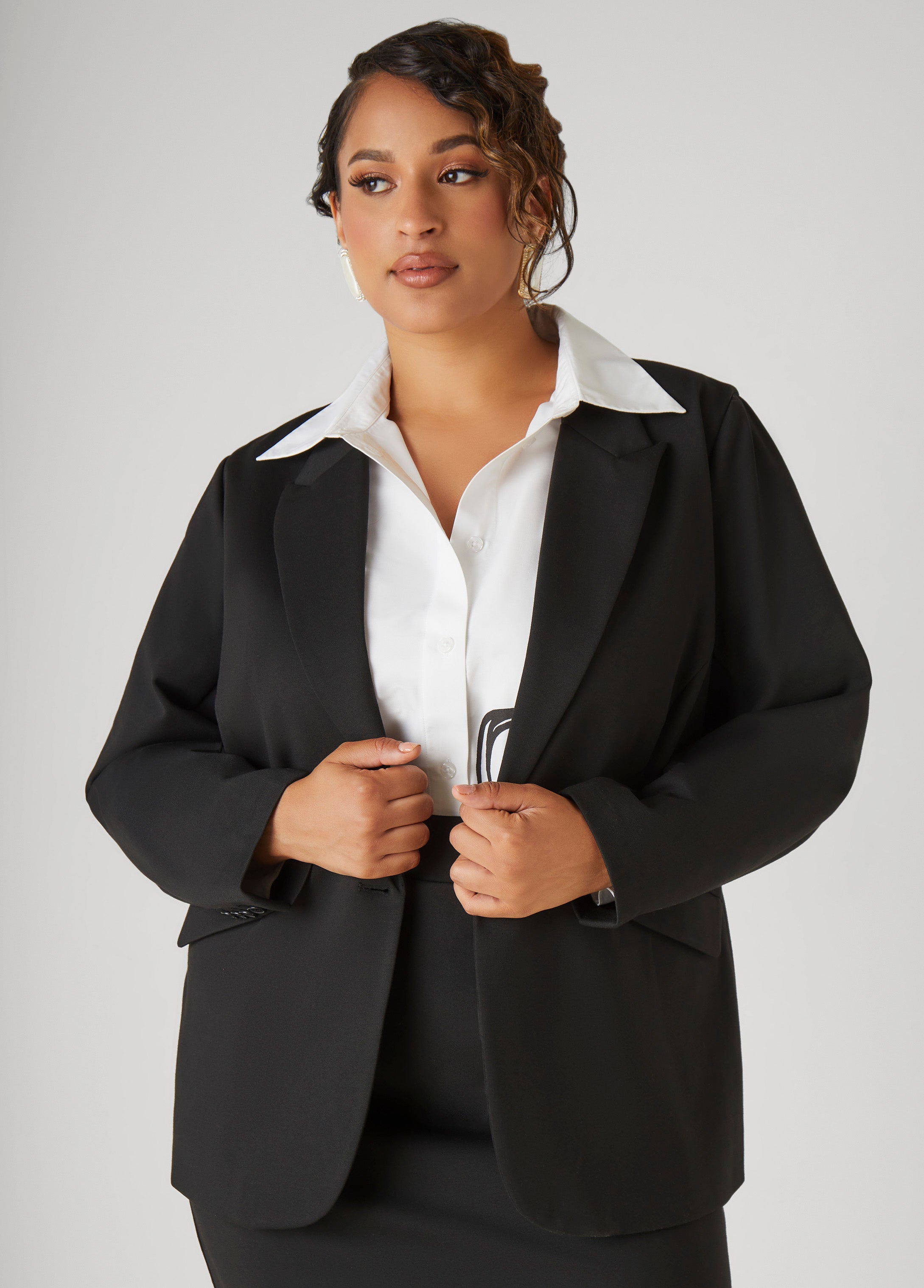 Plus Size Button Front Ponte Blazer