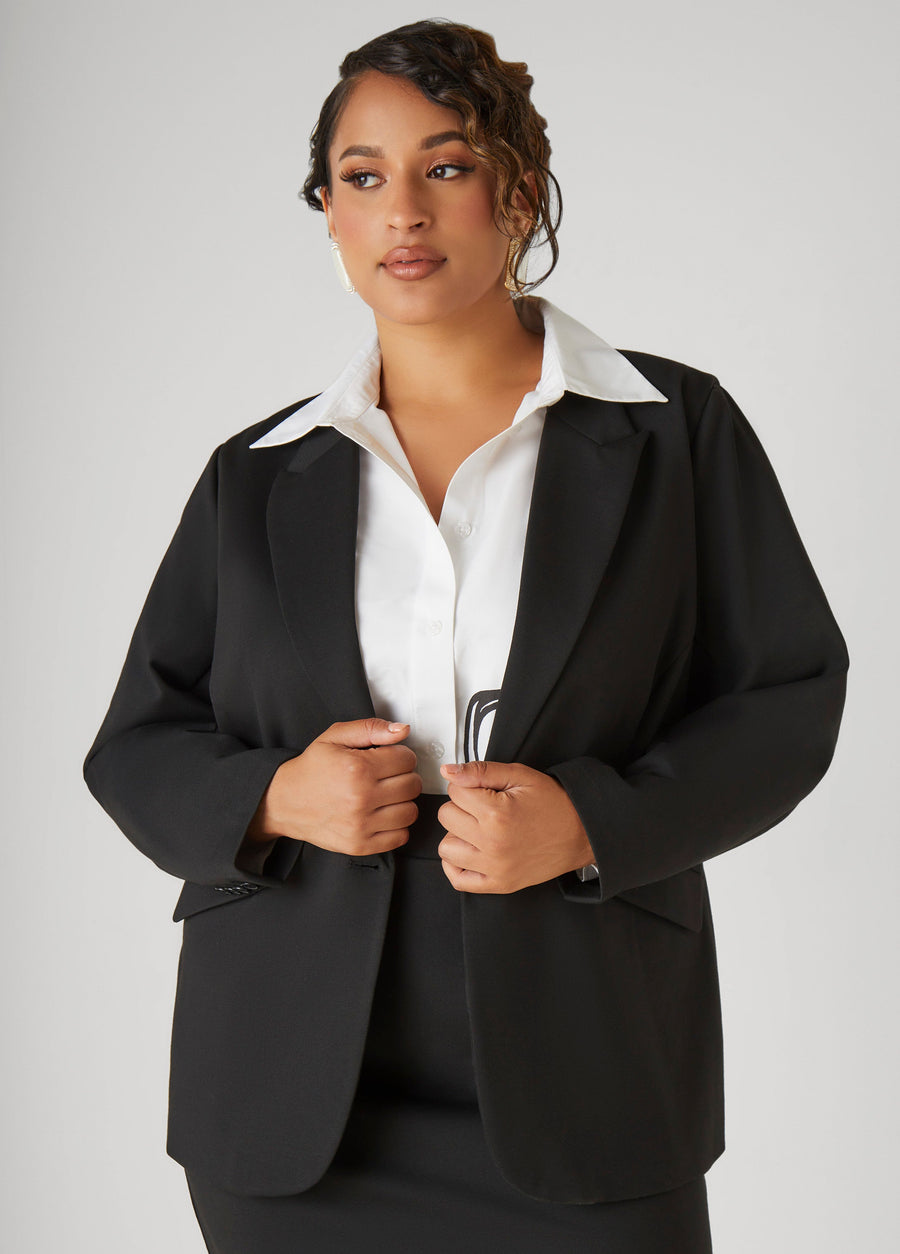 Plus Size Button Front Ponte Blazer