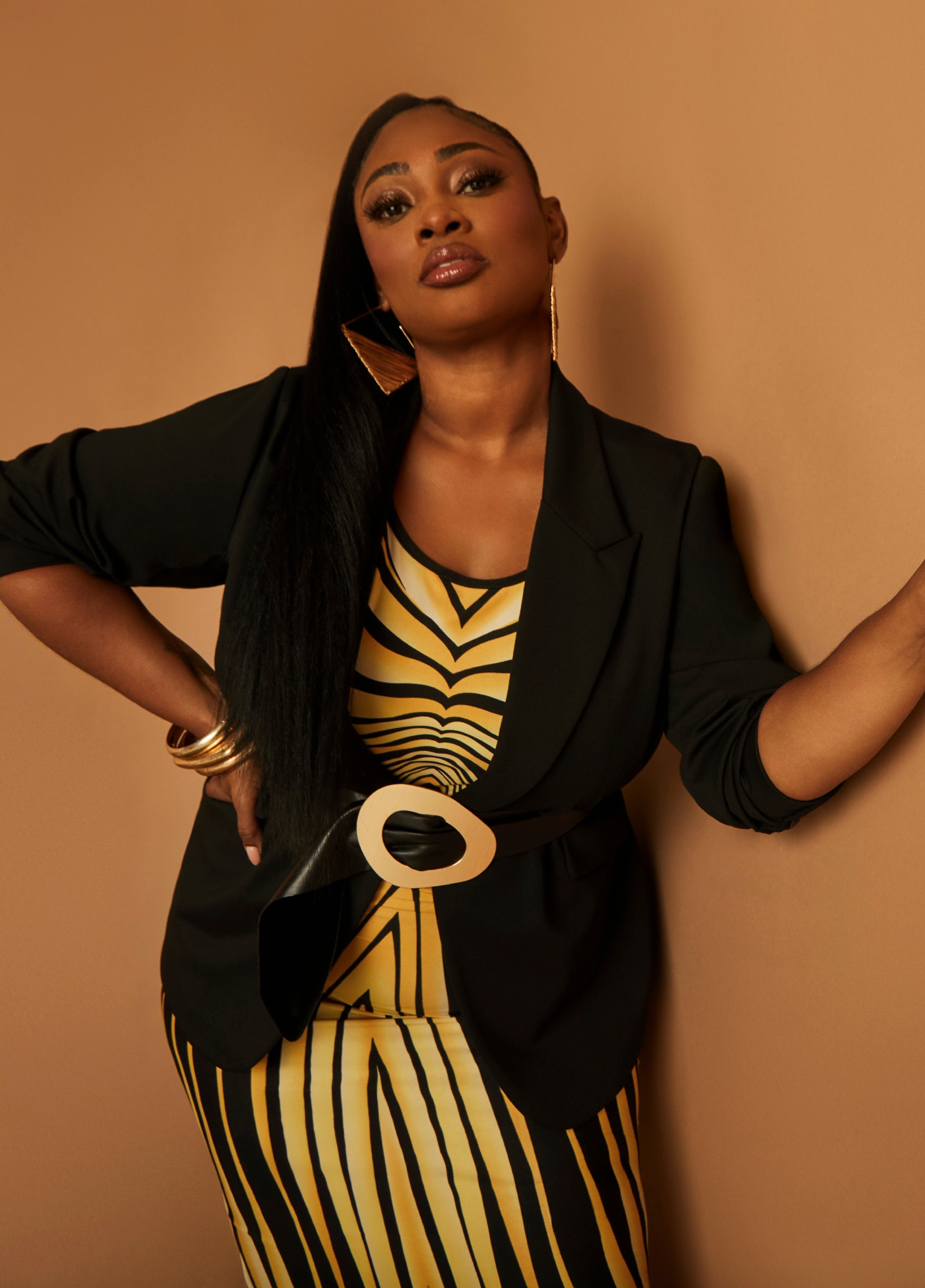 Plus Size Knit Blazer Black Suit Jacket Three Piece Suit Set