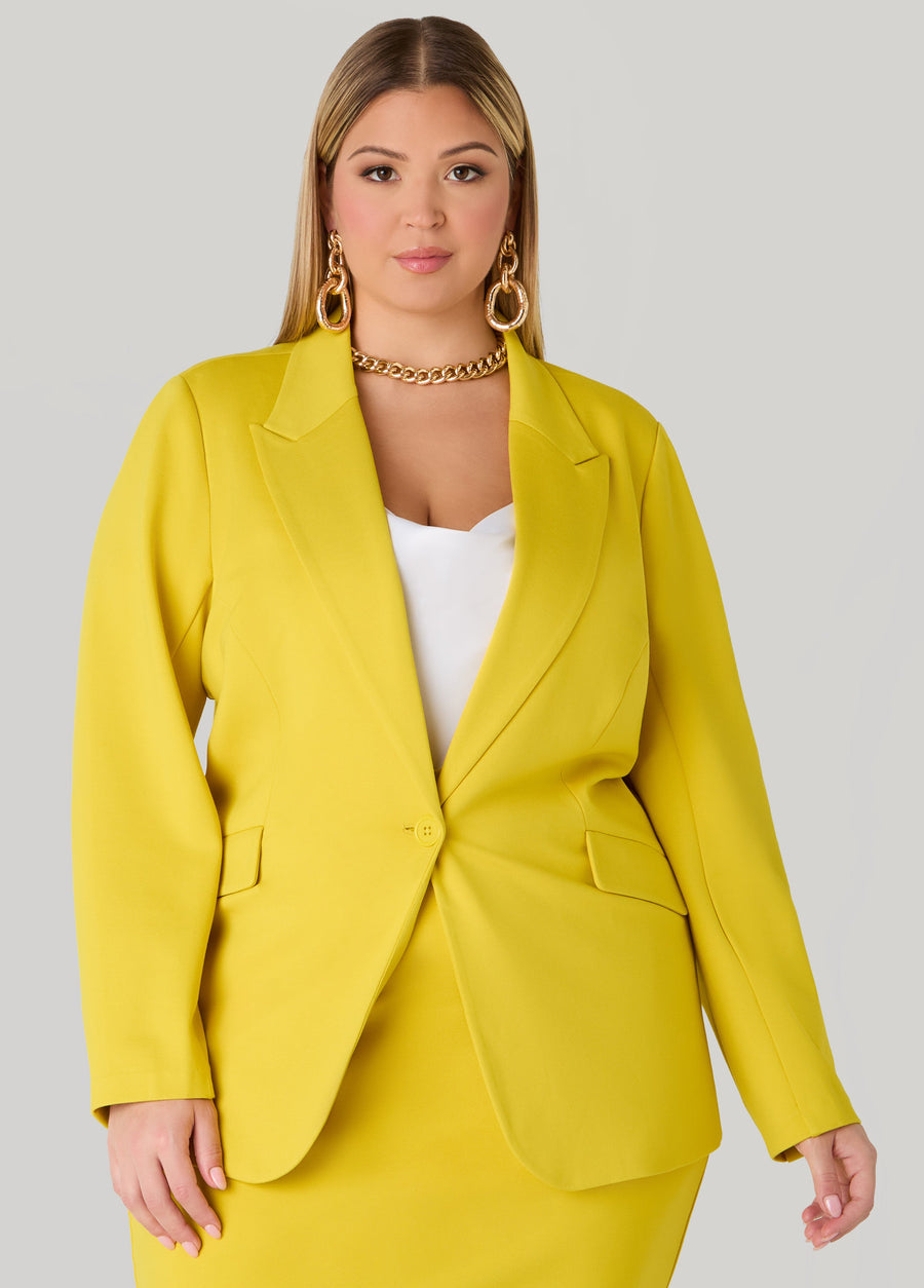 Plus Size Buttoned Ponte Blazer
