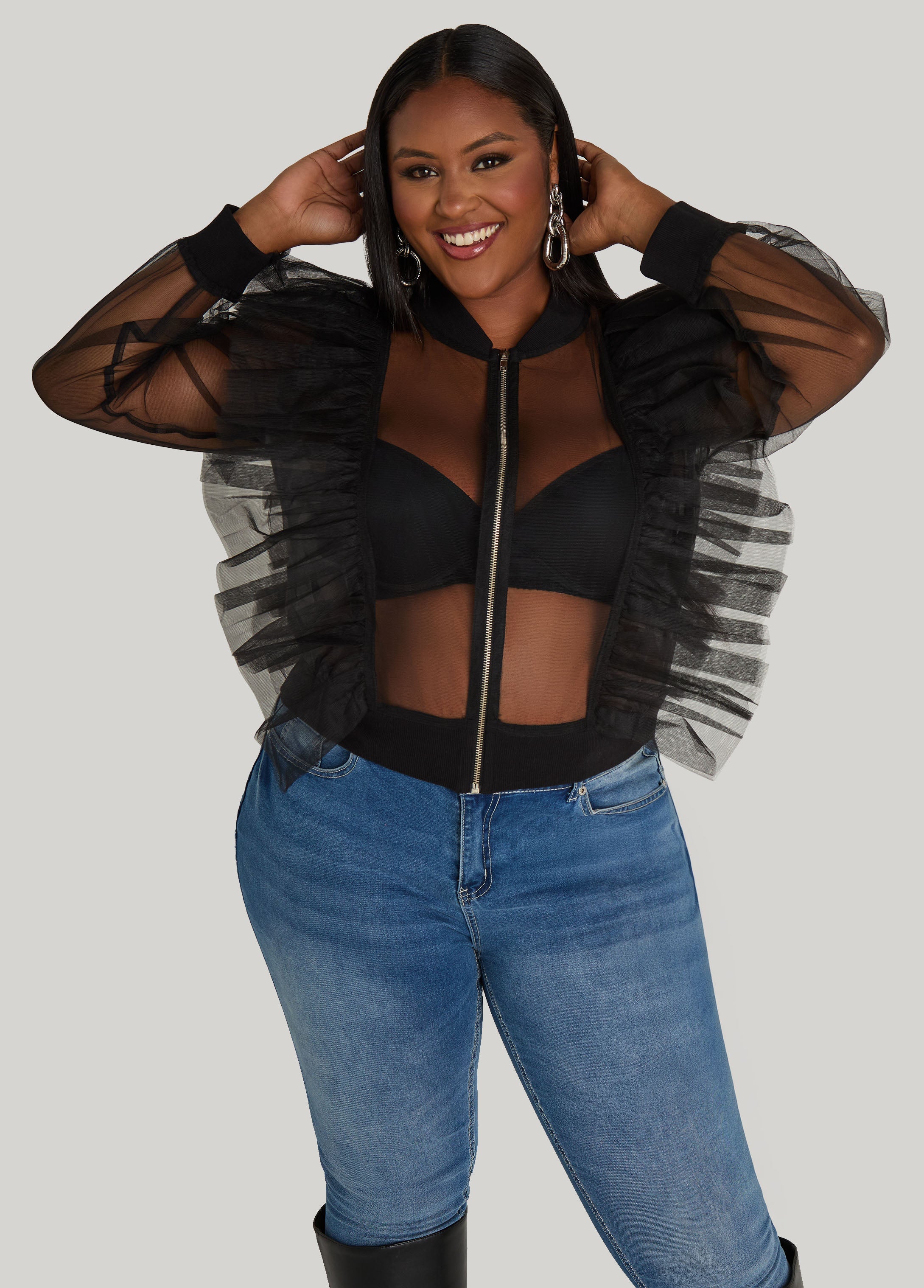 Plus Size Ruffled Tulle Jacket