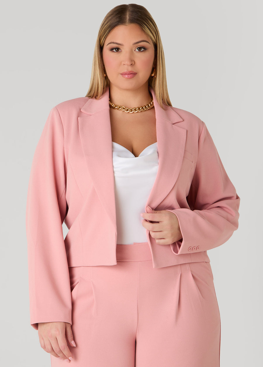 Plus Size Open Front Cropped Blazer
