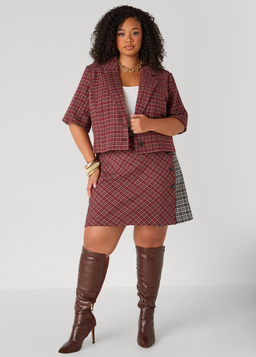 Plus Size Cropped Plaid Blazer
