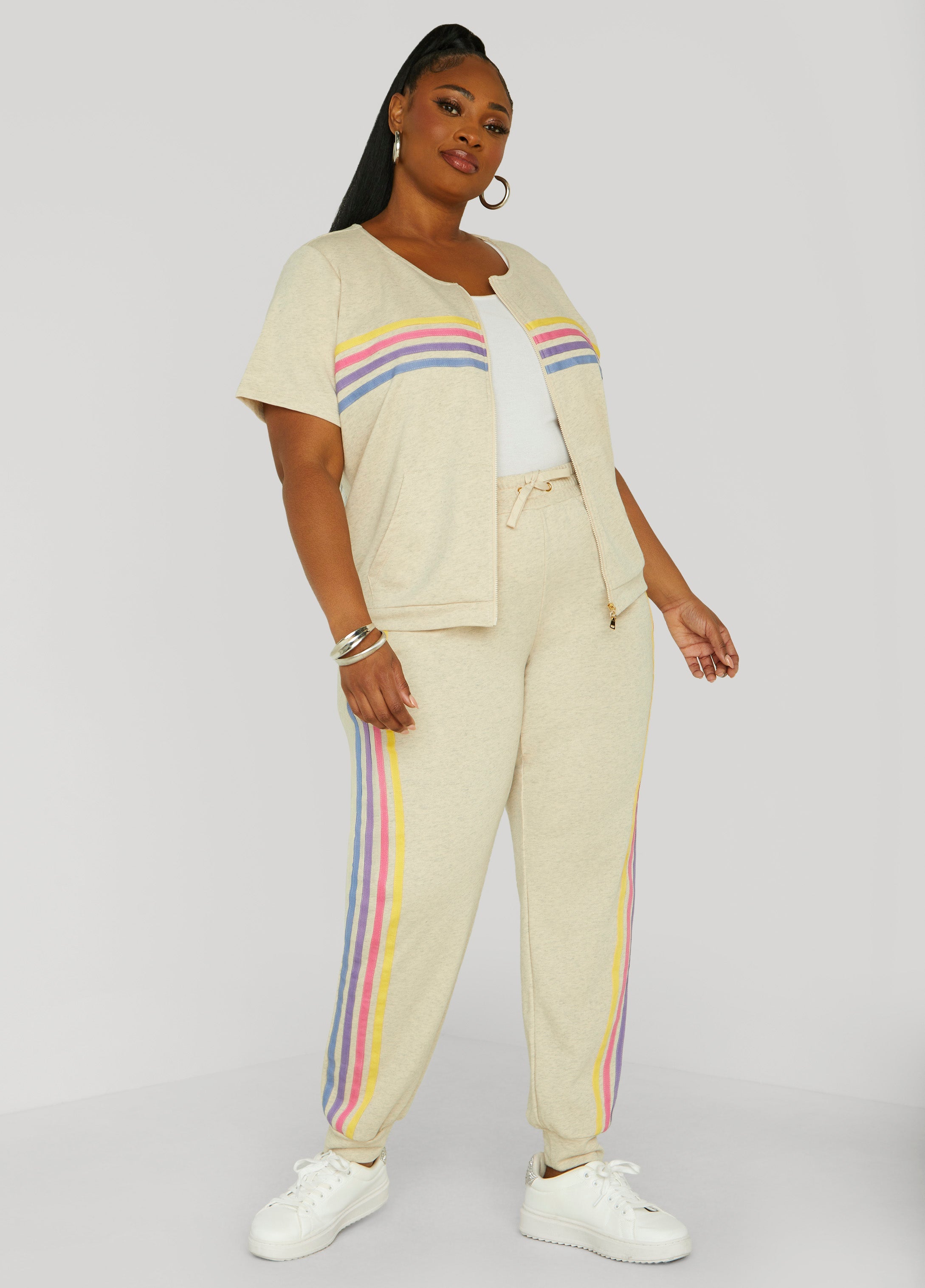 Plus Size Striped French Terry Joggers