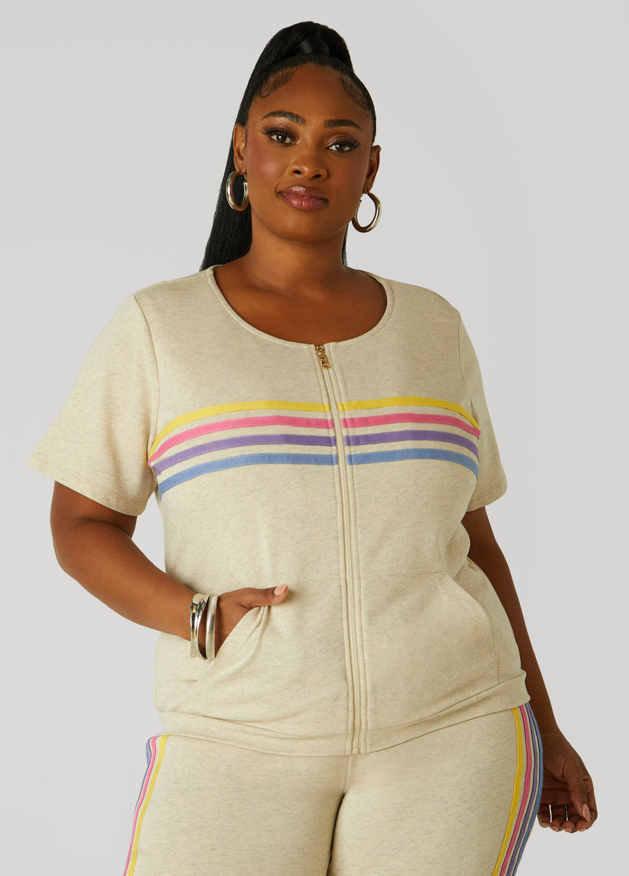 Plus Size Striped French Terry Jacket