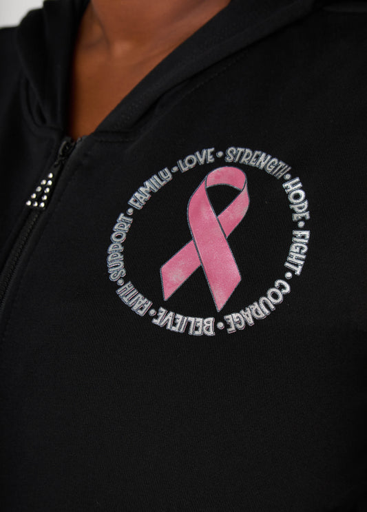 Pink Ribbon Graphic Print Hoodie