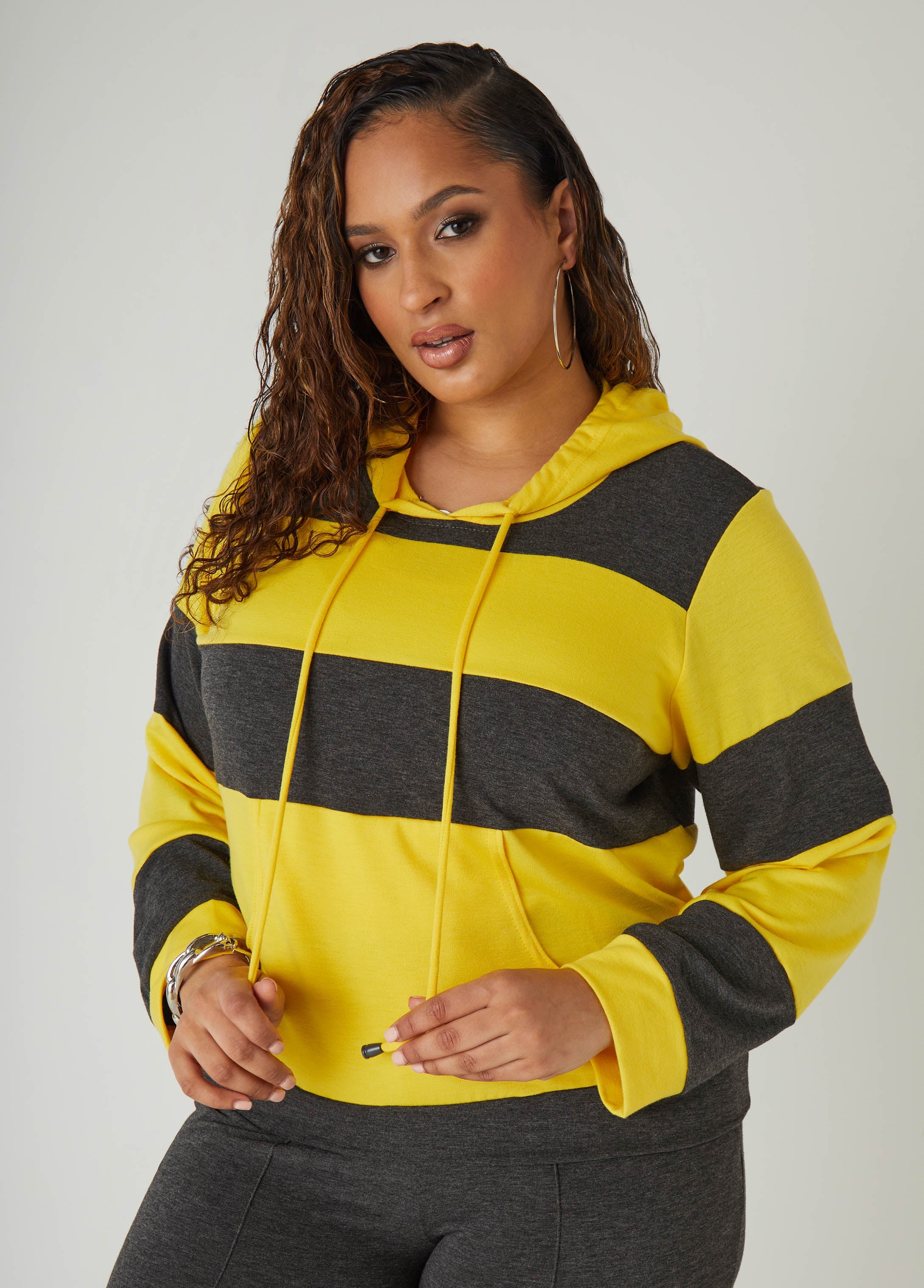 Plus Size Striped Hooded Pullover