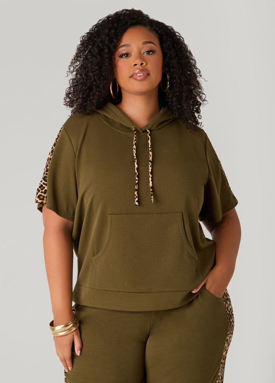 Plus Size Animal Paneled Hoodie