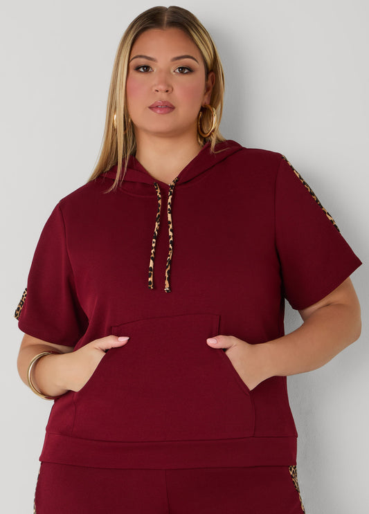 Plus Size Animal Print Paneled Hoodie