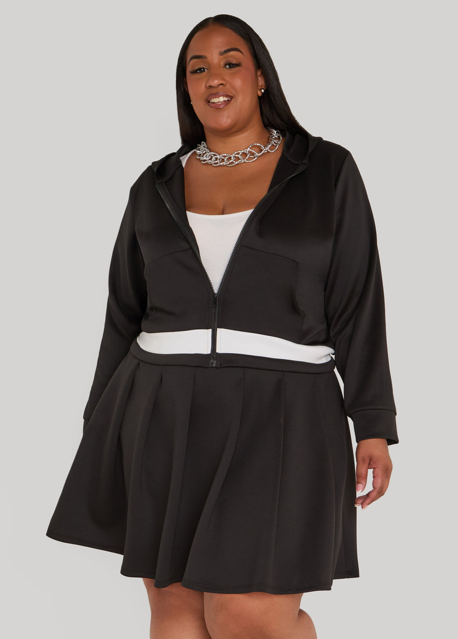 Plus Size Striped Zip Front Hoodie