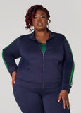 Plus Size Zip Front Striped Track Jacket