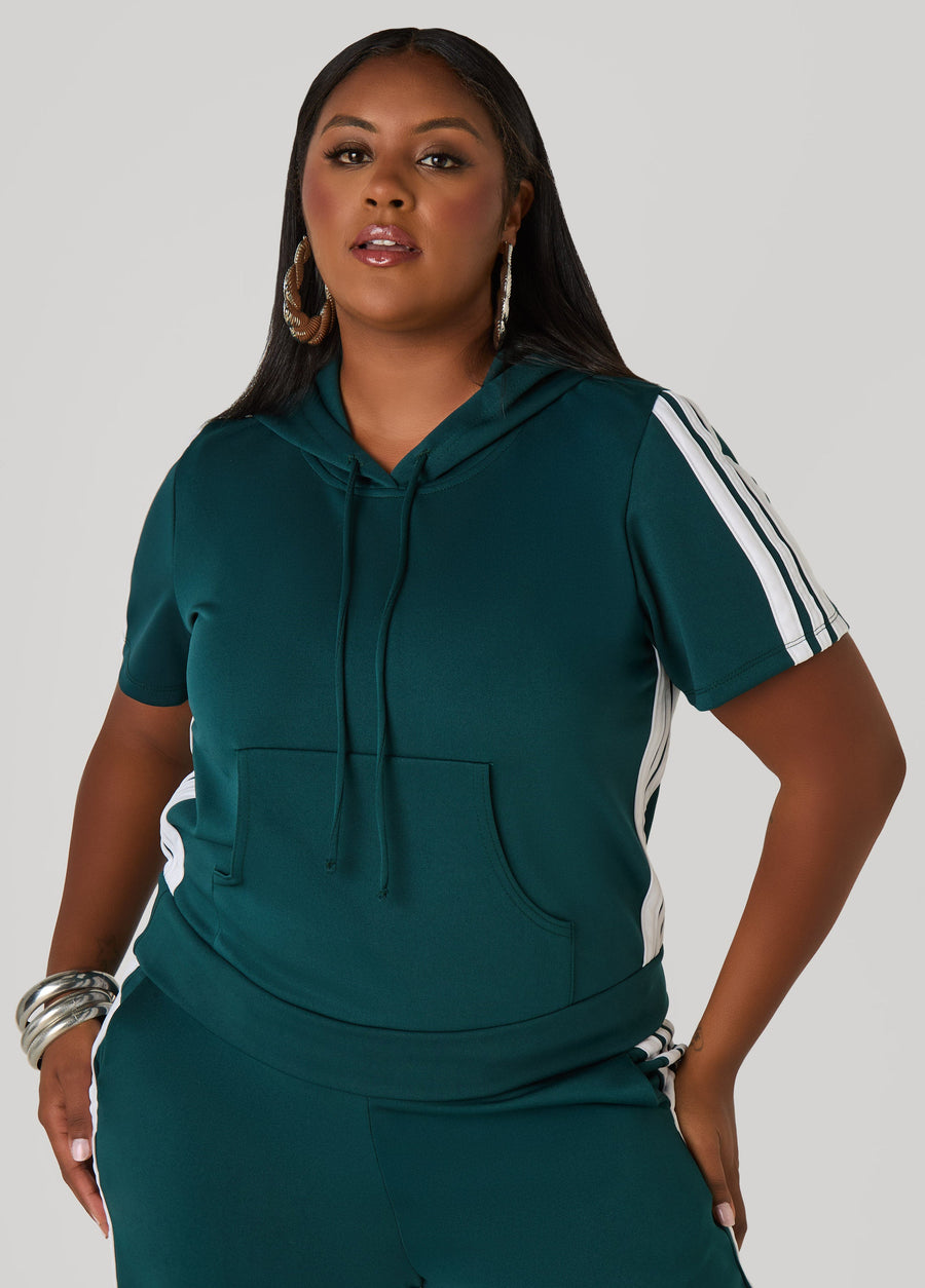 Plus Size Hooded Striped Pullover