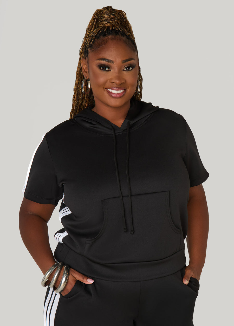 Plus Size Striped Hooded Pullover
