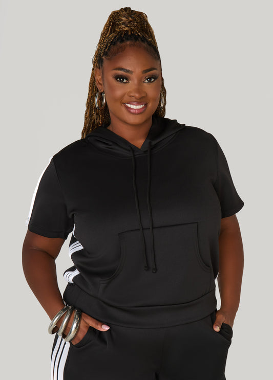 Plus Size Striped Hooded Pullover