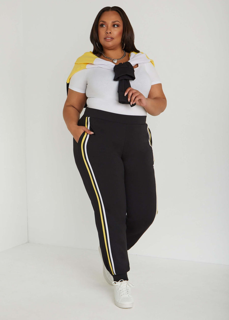 Plus Size Striped Fashion Joggers Athletic Streetwear Set