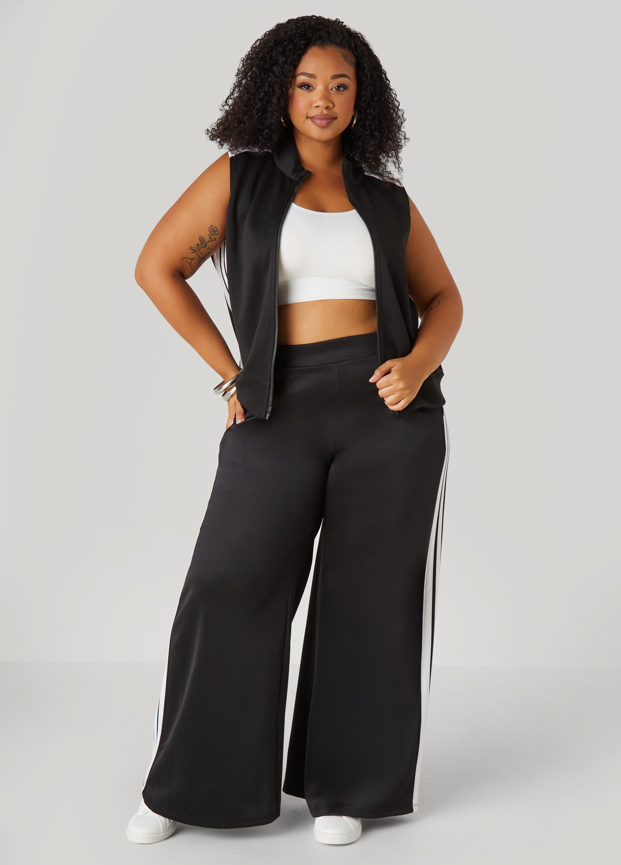 Plus Size Striped Wide Leg Track Pants