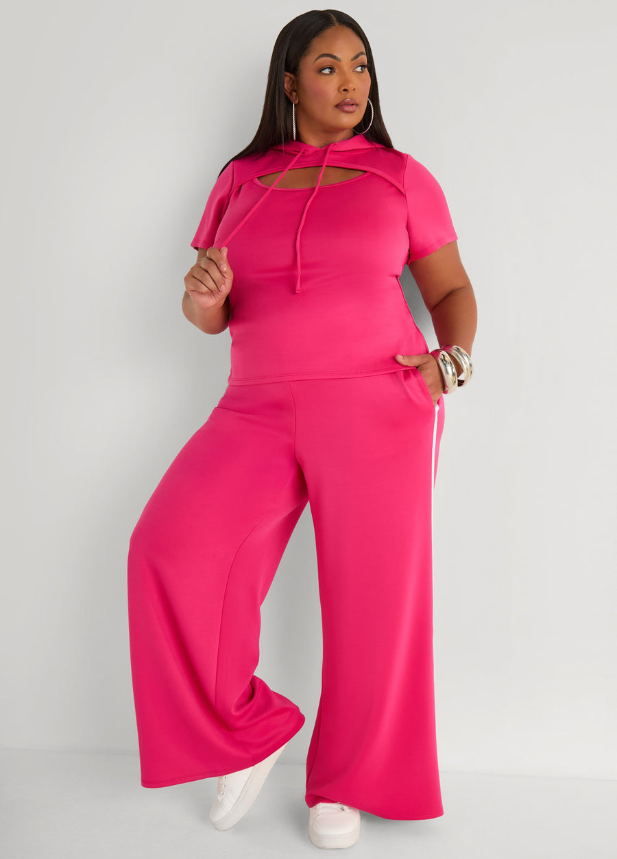 Plus Size Striped Trim Wide Leg Track Pants