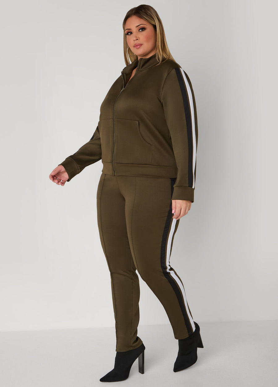 Plus Size Pintucked Striped Leggings