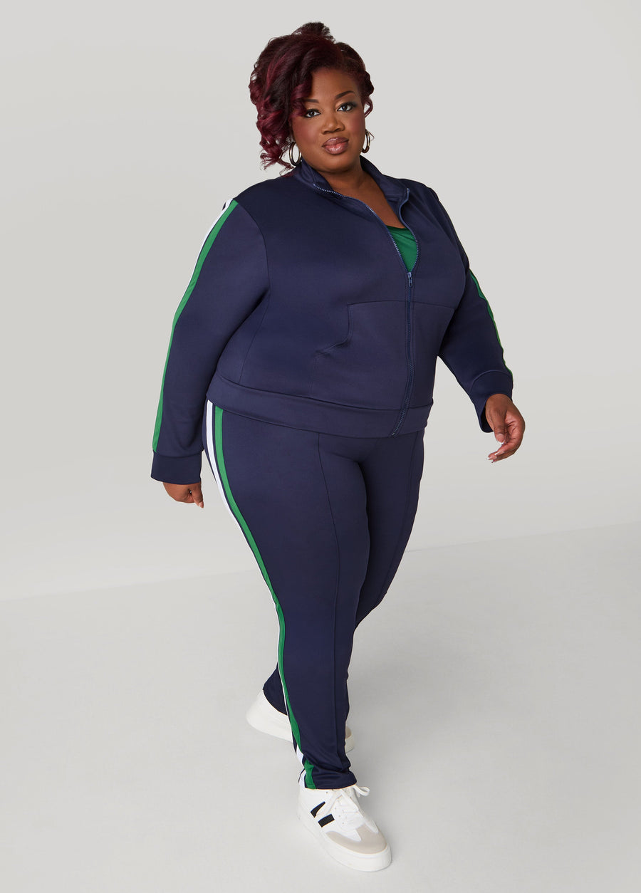 Plus Size Striped Pintucked Leggings