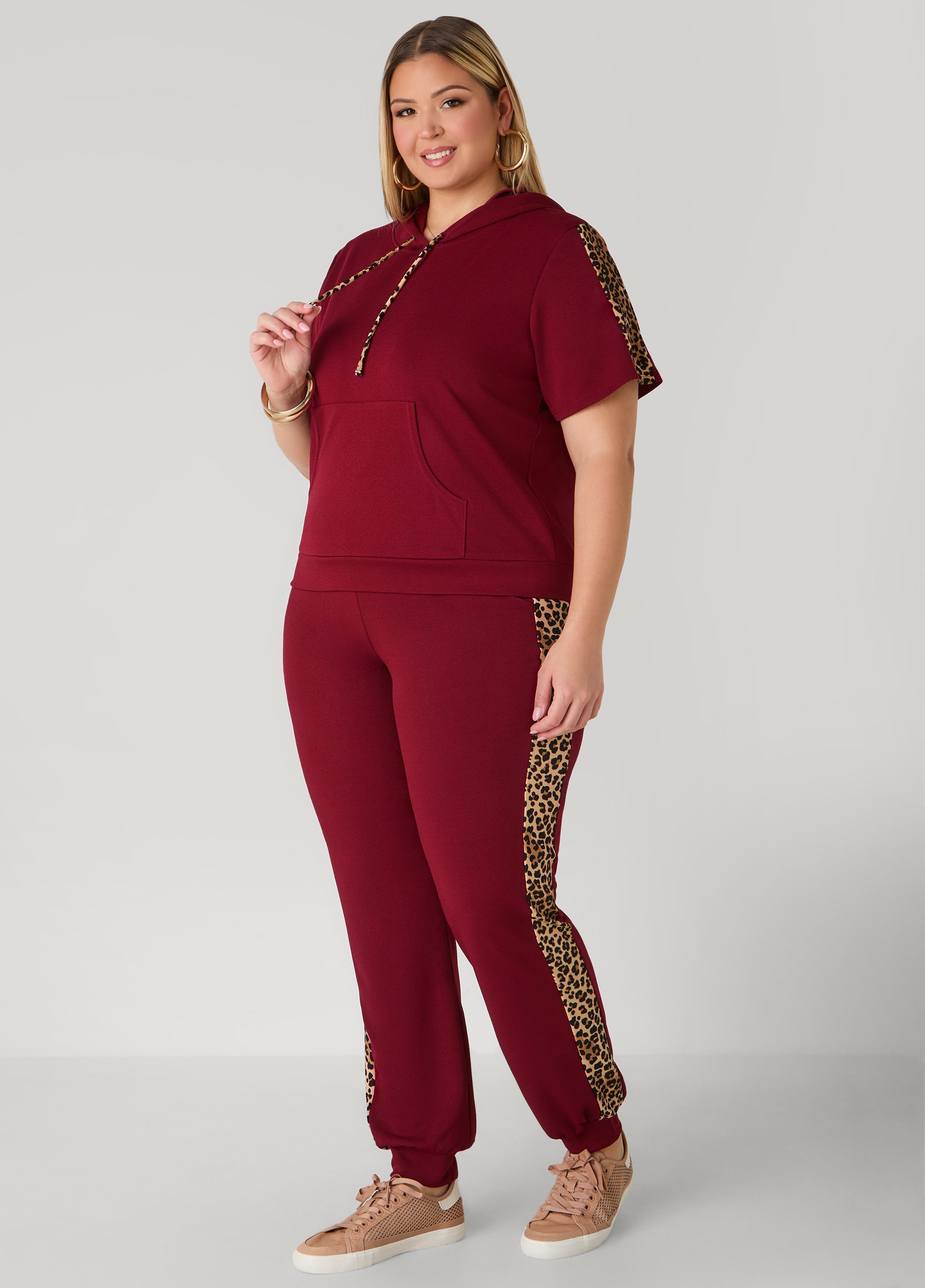 Plus Size Animal Print Trimmed Joggers