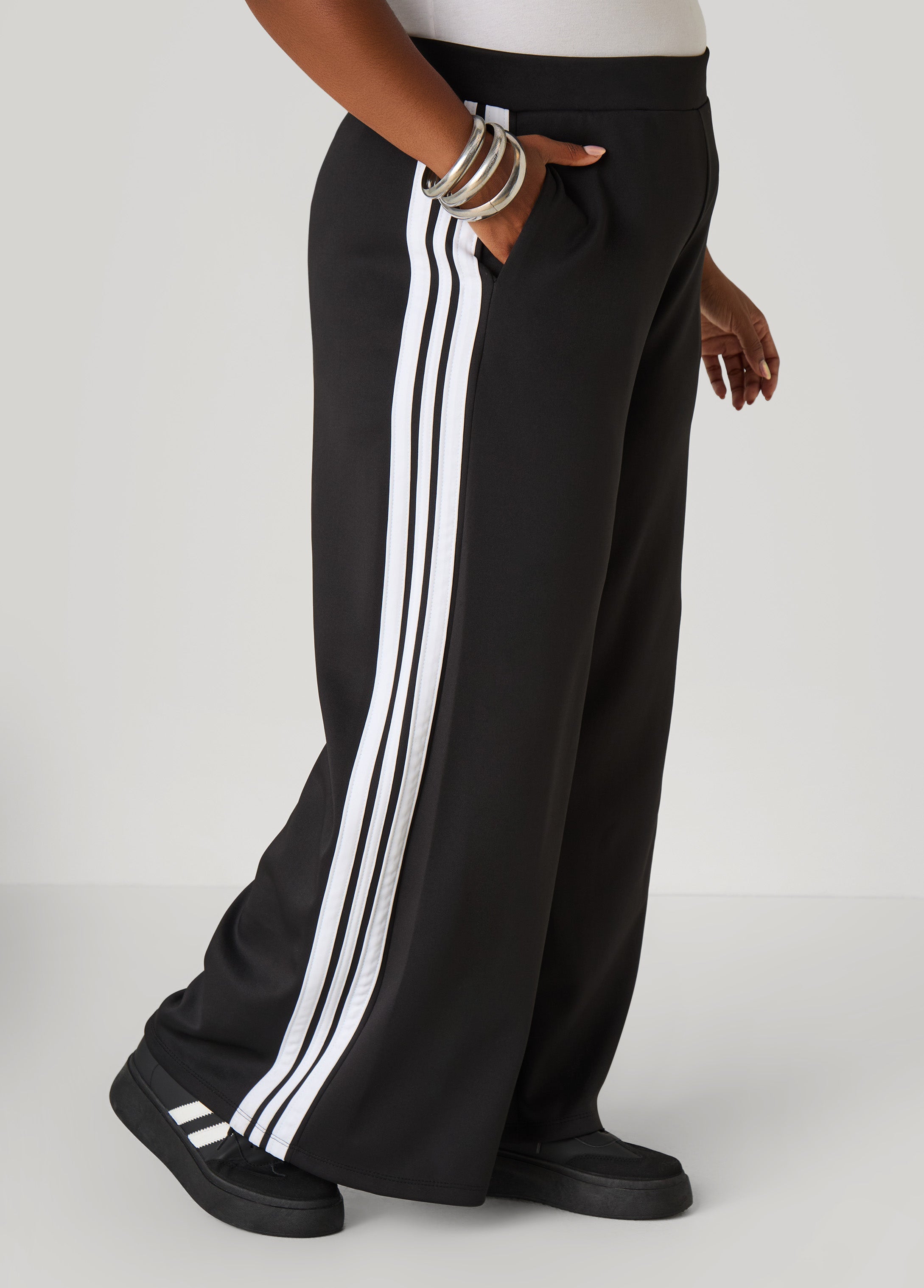 Plus Size Striped Wide Leg Track Pants