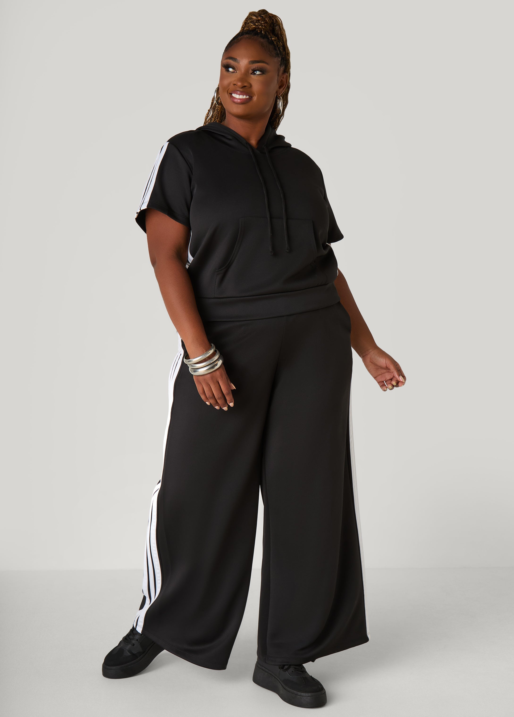 Plus Size Striped Wide Leg Track Pants
