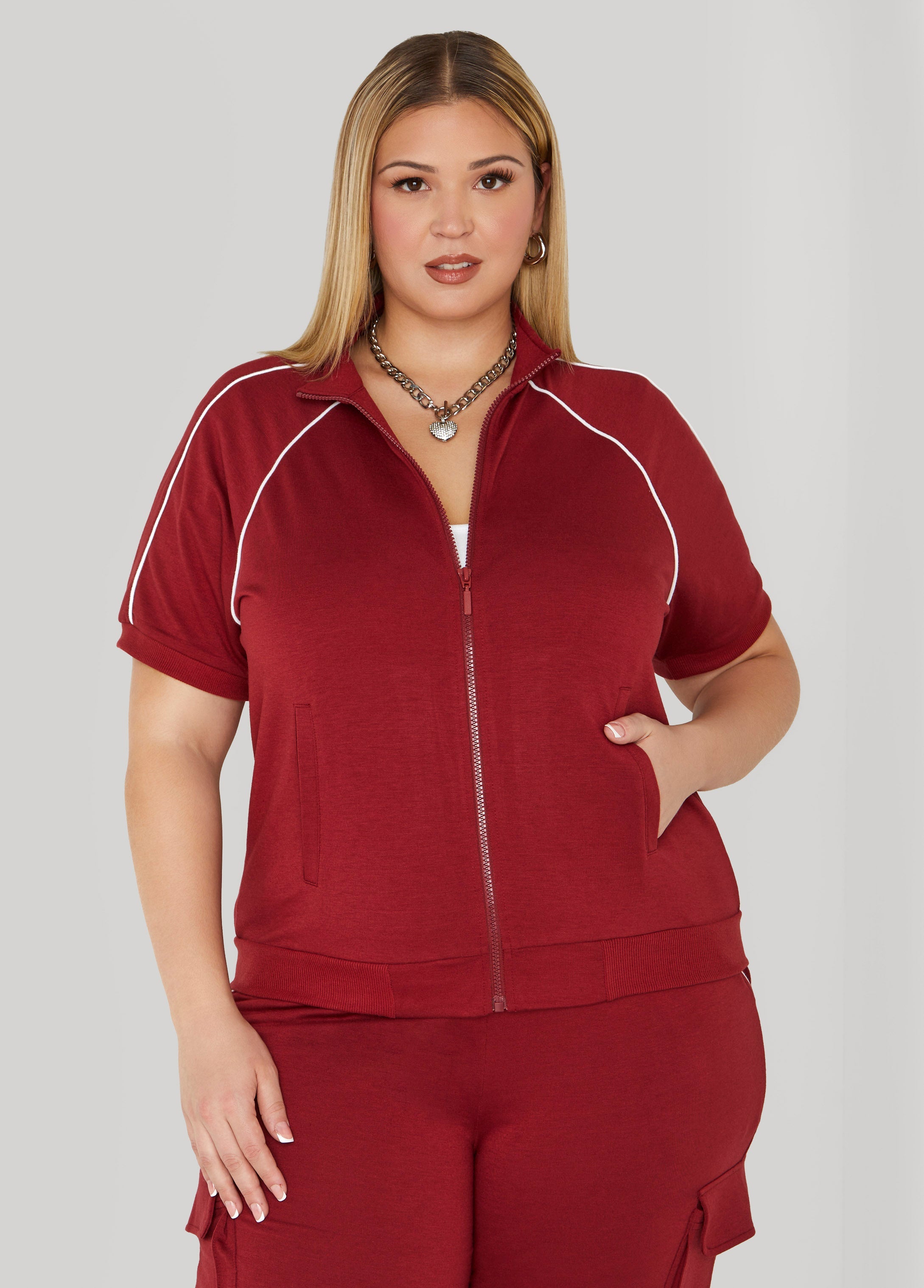 Plus Size French Terry Track Vest Plus Size Athleisure Matching Set