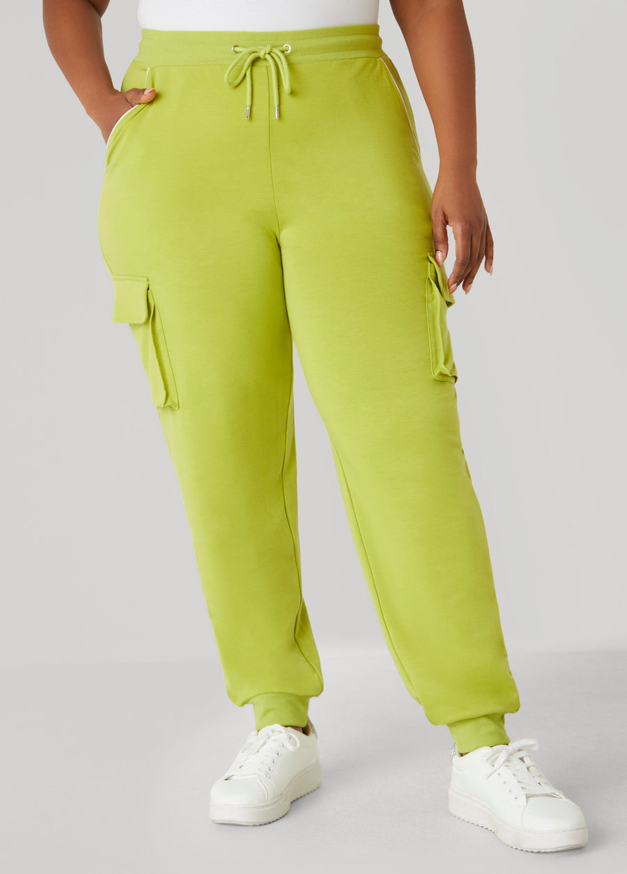 Plus Size Piped French Terry Cargo Joggers