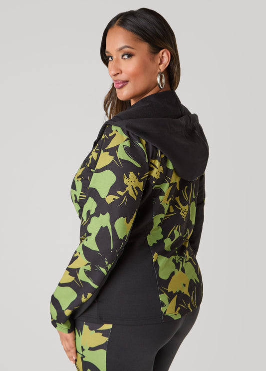 Floral Print Paneled Hoodie