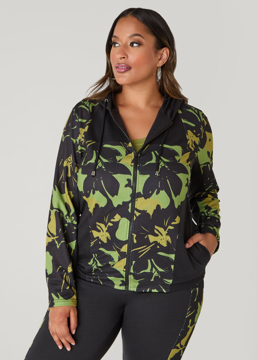 Plus Size Floral Print Paneled Hoodie