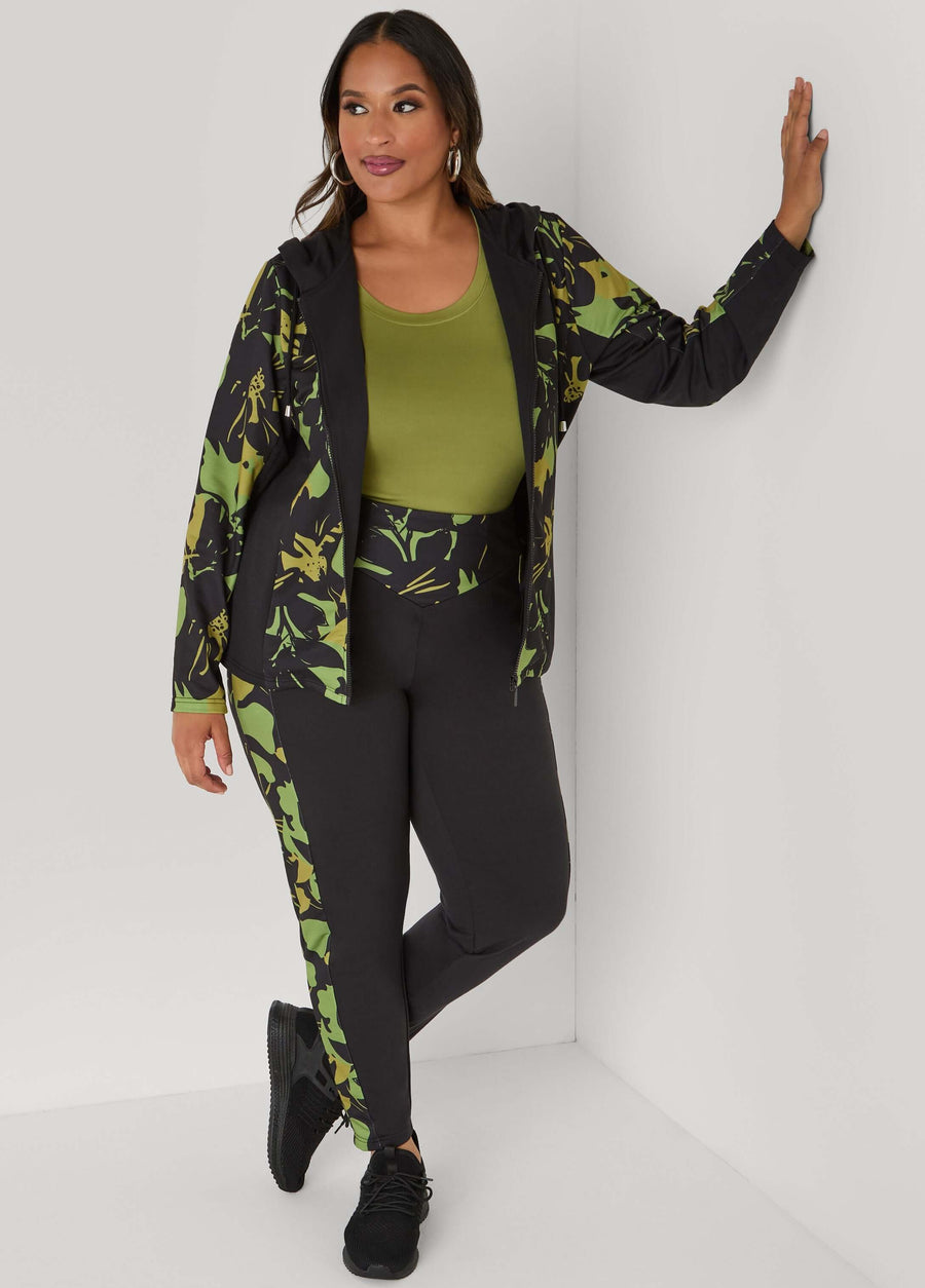 Plus Size Floral Print Paneled Leggings