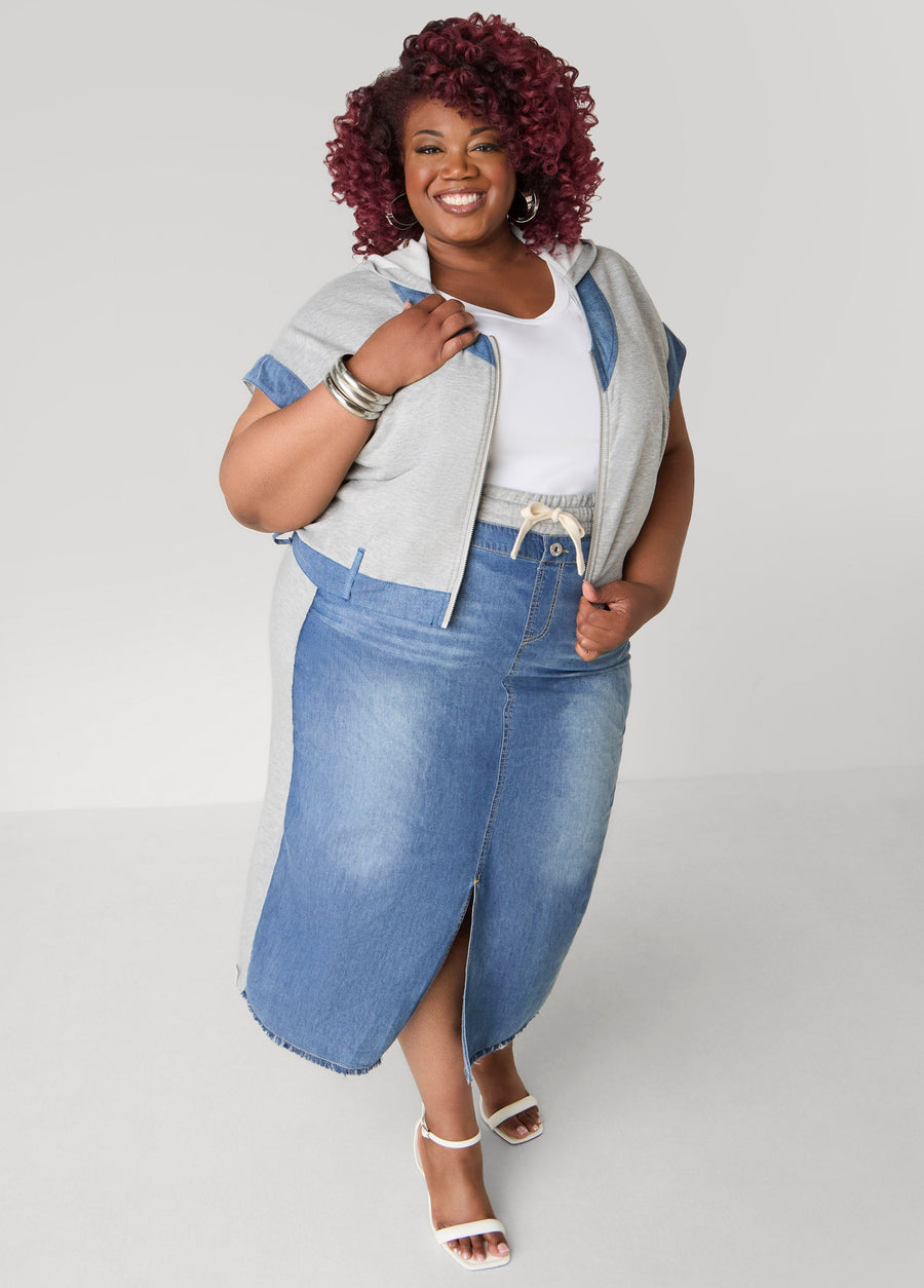 Plus Size Denim Jacket Plus Jean Jacket Terry Two Piece Matching Set