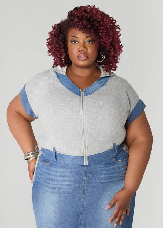 Plus Size Denim Jacket Plus Jean Jacket Terry Two Piece Matching Set