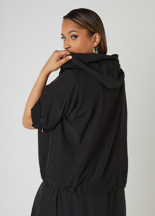 Hooded Drawstring Cargo Jacket