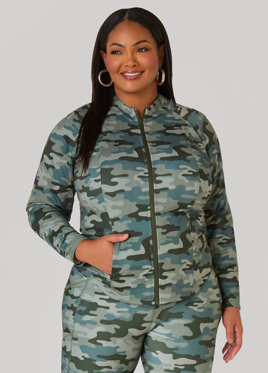 Plus Size Camo Print Track Jacket