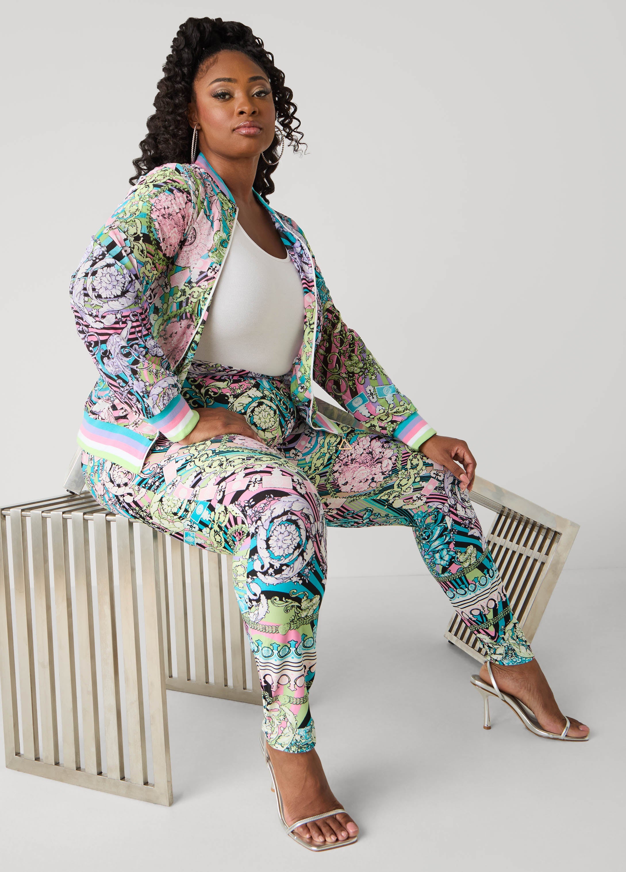 Plus Size Status Print Mesh Track Jacket