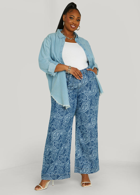 Paisley Print Straight Leg Jeans