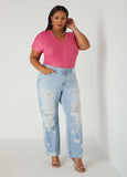 Mesh Paneled Distressed Jeans