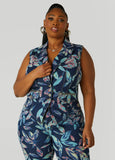 Plus Size Leaf Print Denim Vest