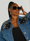 Bandana Print Cropped Denim Jacket