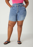 Plus Size Cuffed High Waist Denim Shorts