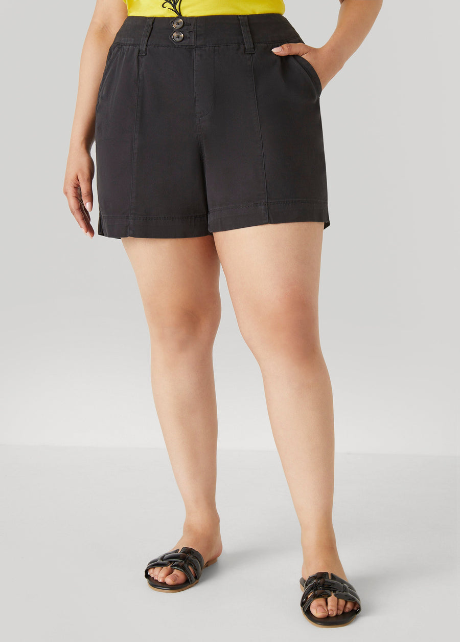 Plus Size Button Front Denim Shorts