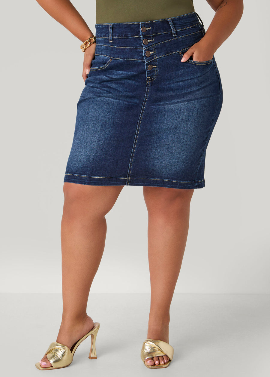 Plus Size Whiskered Denim Pencil Skirt
